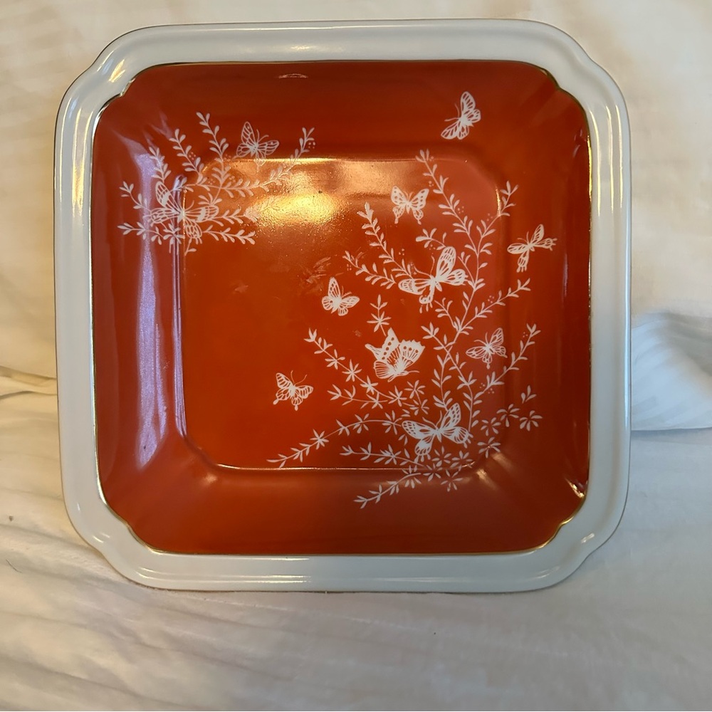 Les Papillons Shafford Japan  floral Butterfly Square Bowl Mid Century Modern